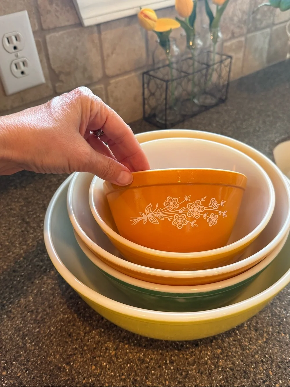 Vintage Nesting Mixing Bowls - Yellow, Green, Orange Set